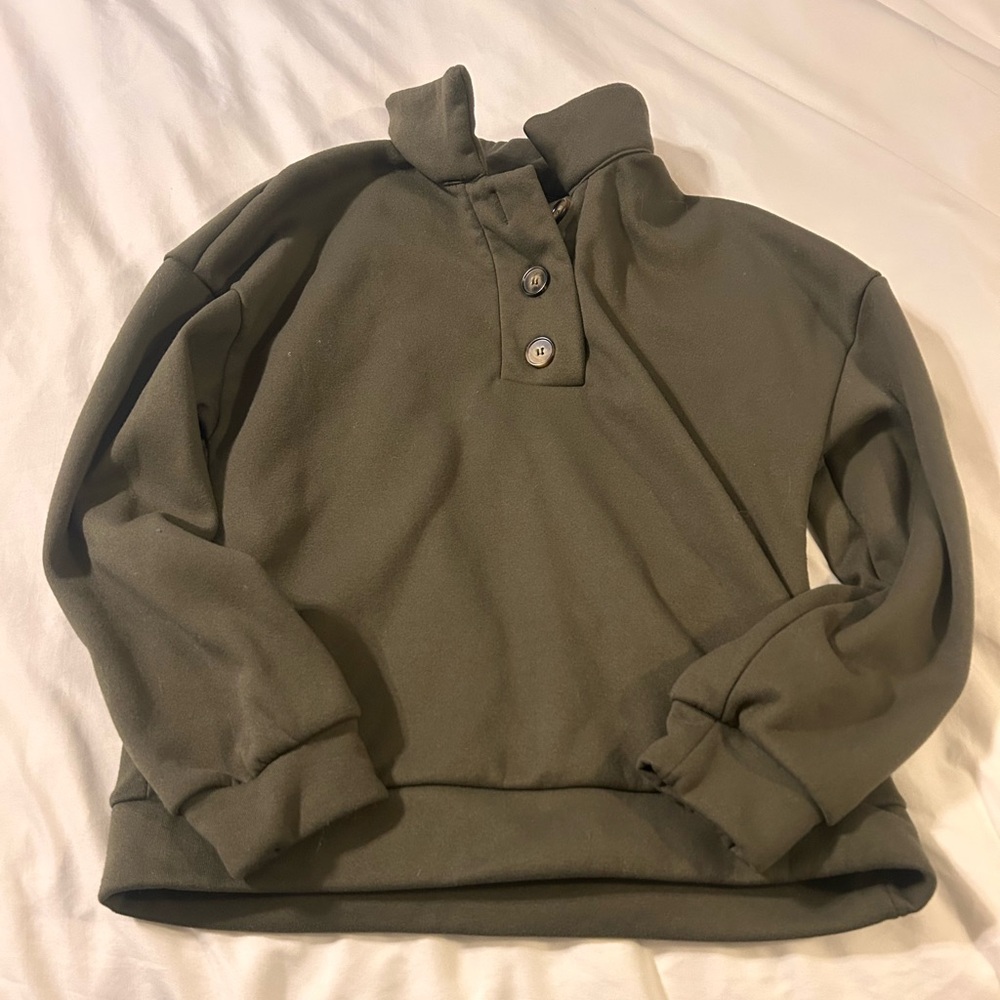 SHEIN Olive Green Button-Up Sweatshirt